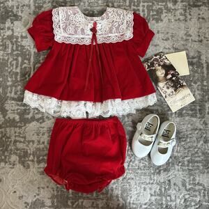 Vintage Jo Lene Red Velvet Christmas Dresses, Bloomers, And Vintage Circo Shoes